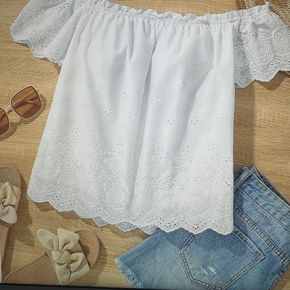 White Eyelet Off Shoulder Blouse